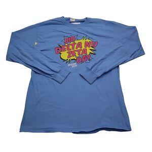 Gildan Shirt Mens M Blue Long Sleeve Graphic Print Activewear Pullover T Shirt